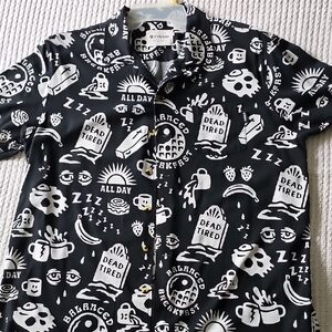 Pirkinu Black & White Graphic Short-Sleeve Button-Down Shirt